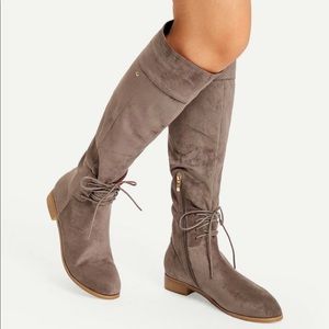 Lace-Up Detail Knee-High Boots